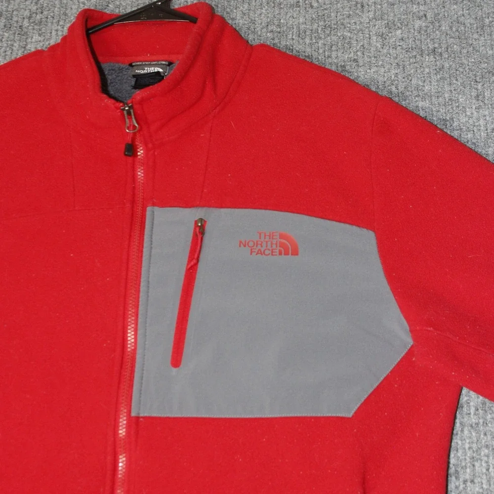 The North Face Fleece Jacket Mens‎ XL Red Full Zip Denali Style Mock Neck Pocket